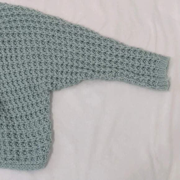 Oversized Open Stitch Cowl Neck Sweater, Color Light Blue Size XS-TP - Picture 10 of 12